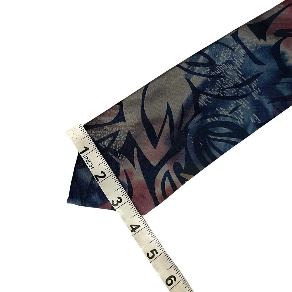 Grey red and blue abstract leaf pattern silk neck tie